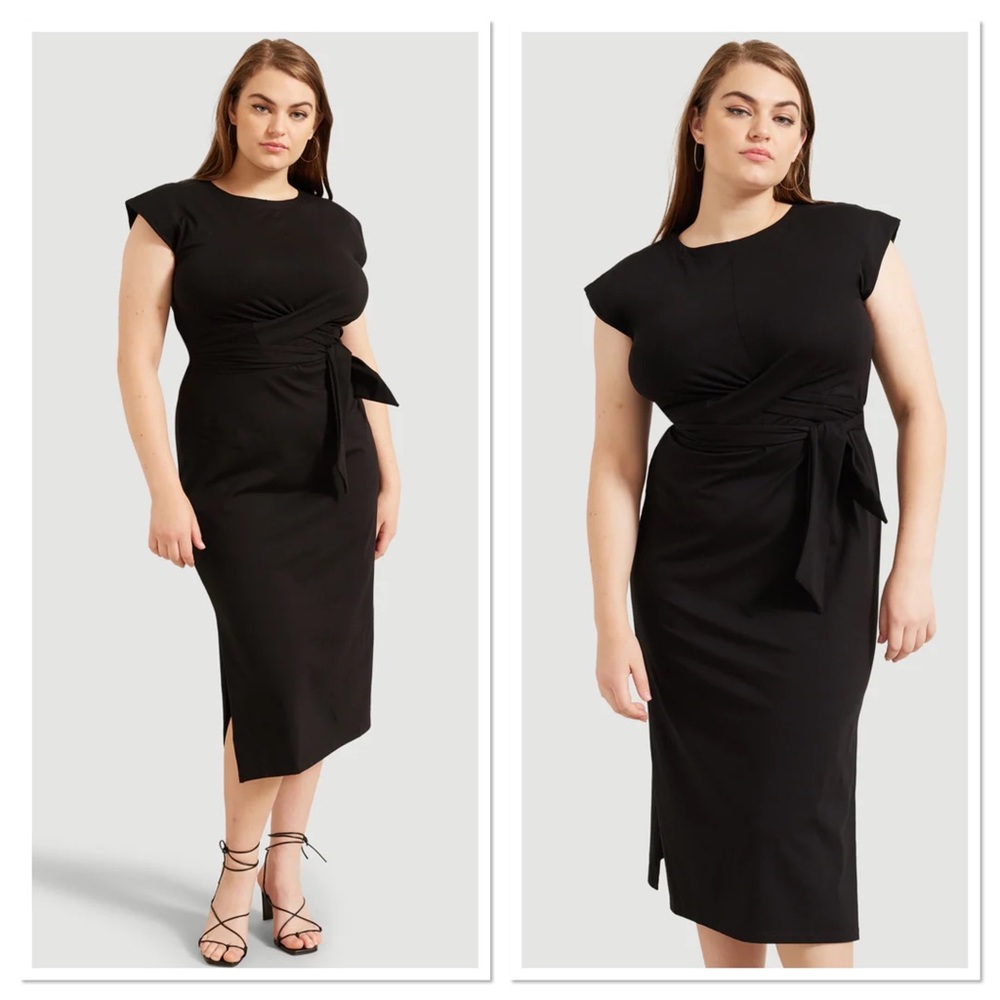 MODERN CITIZEN Fei Organic Cotton Tie Front Midi dress in Black Size XL EUC